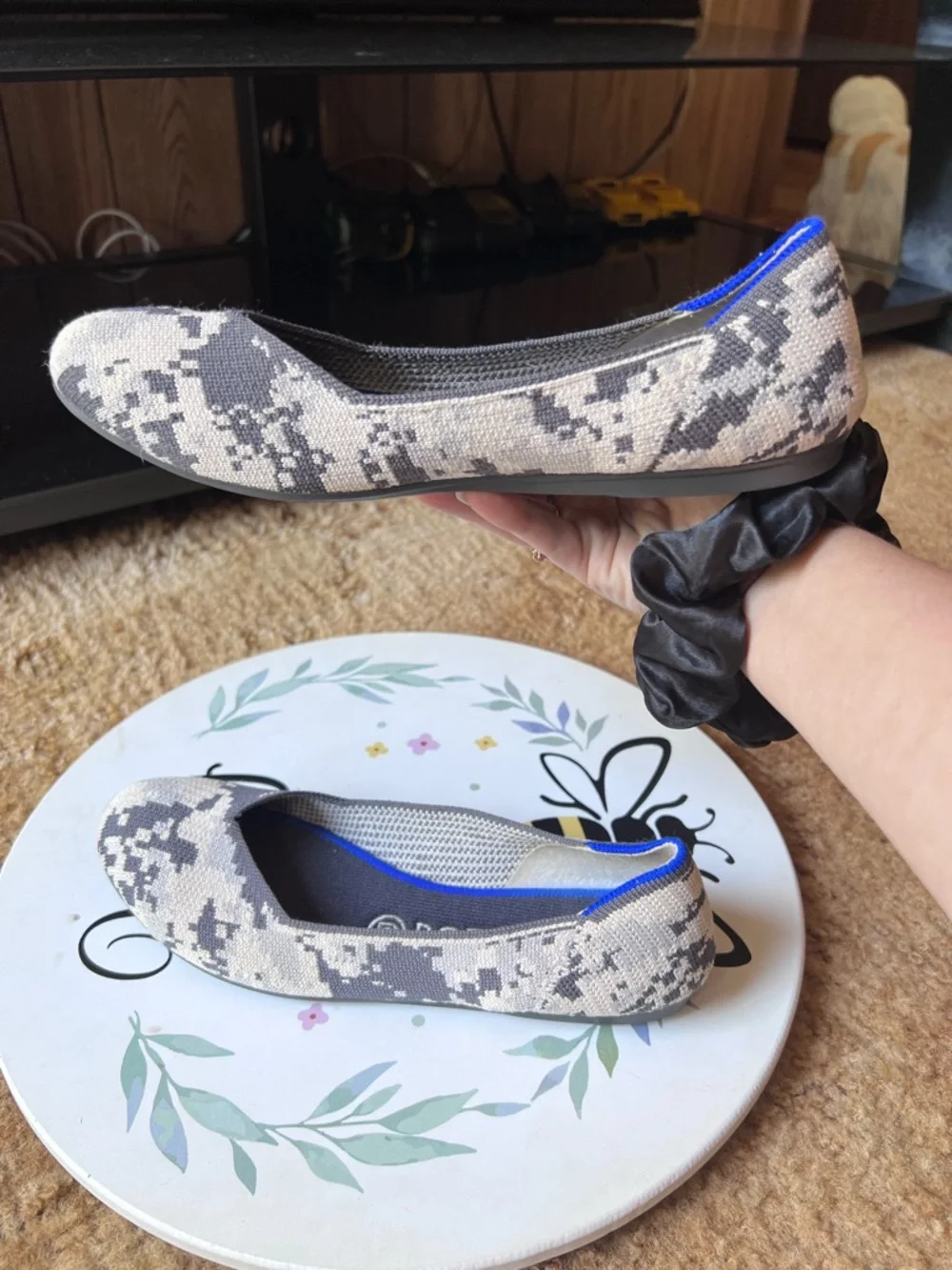 Rothy's Snake Print Flats with Blue Trim